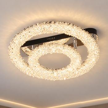 Стельова LED люстра 140W VALESO з двома кришталевими кільцями з пультом 3000–6500K хром 33047/300+500