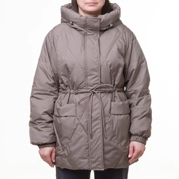 Женская весенняя и осенняя куртка с капюшоном коричневая (9229) XL