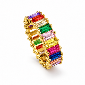 Кольцо золотистое София с разноцветными камнями (размер 7, 20000048005)