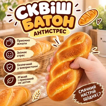 Игрушка антистресс Сквиш Батон, детский мягкий сквиш хлеб батон, антистресс игрушка 008196