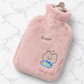 Грілка водяна гумова 1,8 л у плюшевому чохлі «Bear» 36х18 см для зігрівання і холодних компресів рожева