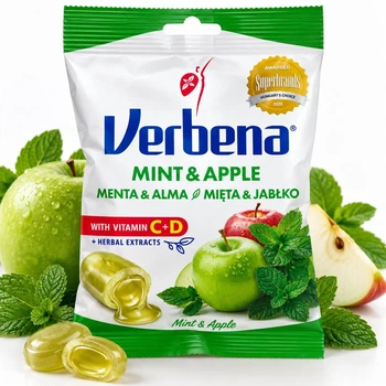 Цукерки Льодяники Verbena Mint&Apple Вербена м’ята та яблуко з вітамінами C+D та трав’яними екстрактами Пакет 60г
