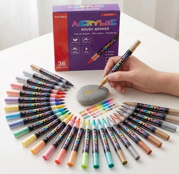 Набор акриловых маркеров-кистей Acrylic Brush Marker 36шт для рисования и декорирования (для камня, дерева, стекла, керамики)