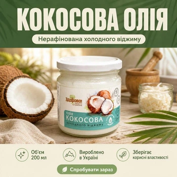 Кокосовое масло Здорово нерафинированное холодного отжима 200 мл