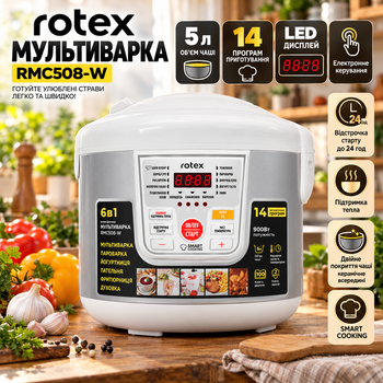 Мультиварка Rotex RMC508-W 900 Вт, 5 л, 14 автоматических программ