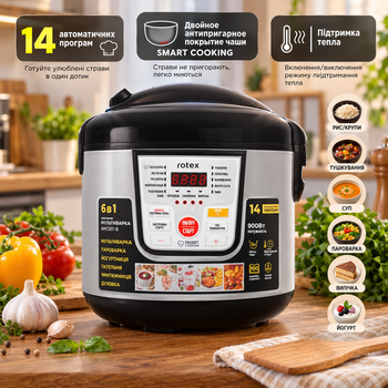 Мультиварка Rotex RMC507-B 5 л с антипригарным покрытием, 14 программ