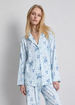 Пижамная рубашка Primark boyfriend pyjamas long sleeve XS для дома и сна Голубой (10323)