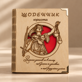 Деревянный блокнот "Щоденник юриста" (на цельной обложке с ручкой), ежедневник из дерева, блокнот для юриста