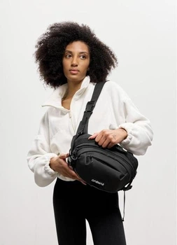 Женская сумка бананка через плечо Sambag Flex Pro черная вместительная городская с карманами 62268