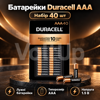 Щелочные батарейки Duracell AAA LR03 MN2400 1.5 В набор 40 шт для пультов и бытовой электроники