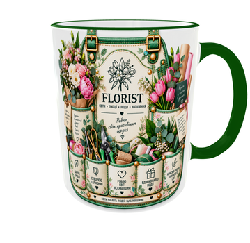 Чашка з принтом FLORIST (Флорист) 330 мл зелена ручка