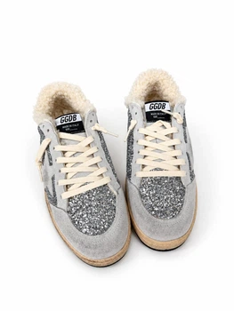 Зимние женские кеды Golden Goose светло-серые из натуральной замши на шерстяном меху в полной упаковке размер 41