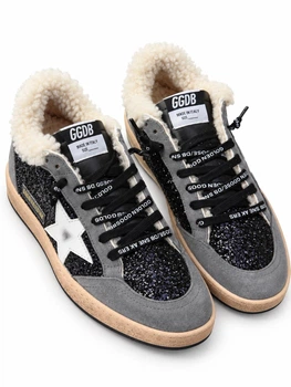 Зимние женские кеды Golden Goose серые из натуральной кожи и замши на шерстяном меху в полной упаковке размер 37