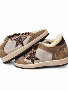 Зимові жіночі кеди Golden Goose бежеві з натуральної шкіри та замші на вовняному хутрі ручного пошиву розмір 41