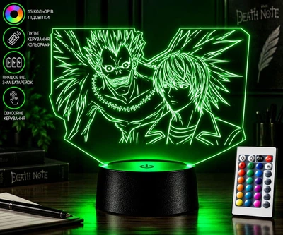 Світильник-нічник 3D-лампа "Death Note" на подарунок фанату японської манги й аніме "Зошит смерті". Нічник із Вашим персонажем! 3D лампа з Led-підсвічуванням (7 кольорів 4 режими) (3DP215)
