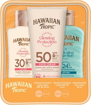 Набір сонцезахисних засобів Hawaiian Tropic Крем для обличчя Glowing Protection SPF50 50 мл + Лосьйон для тіла Glowing Protection SPF30 75 мл + Лосьйон після засмаги Silk Hydration Air Soft 60 мл (4027800079001)