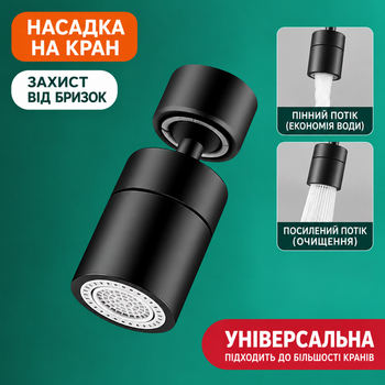 Поворотний аератор на кухонний кран на 2 режими IwConcept IC-60 Black + перехідник