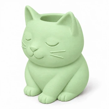 Кашпо-ваза «Котик с усами» для суккулентов и цветов, 10 см, цвет мятный, 3D-печать