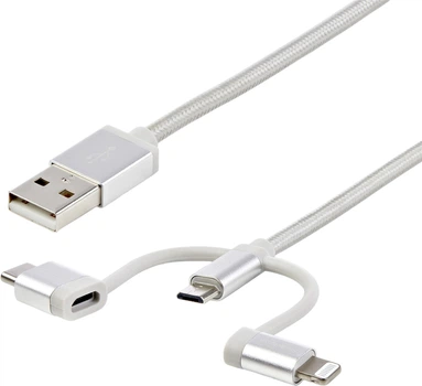 Kabel StarTech USB Type A - Lightning/Micro-USB/Type-C M/M 1 m Silver (LTCUB1MGR)