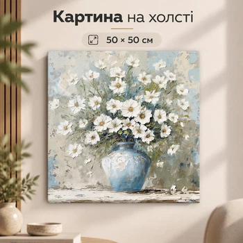 Картина на стену Полевые белые цветы в вазе 50x50 см MN10016