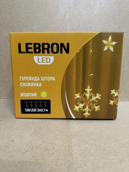 Гирлянда LEBRON штора Снежинка 3х0.7, 138LED, желтый
