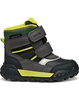 Детские зимние ботинки Geox Trekkyup Amphibiox, сапоги 20 р чёрний/салатовый мальчику