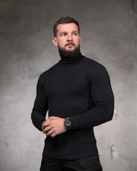 Чоловічий гольф Black з високим коміром з бавовняного трикотажу приталений XL