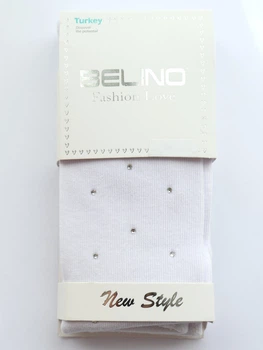 Детские хлопковые колготки Belino однотонные со стразами Белые 98-104 / 3-4 года