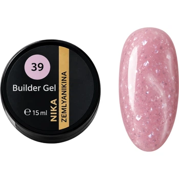 NIKA ZEMLYANIKINA Builder Gel №39 Камуфлюючий гель рожевий з делікатними сяючими частинками, 15 мл