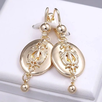 Сережки Xuping, позолота, з медичного золота. Довжина 4,9 см. Ширина 1,6 см.