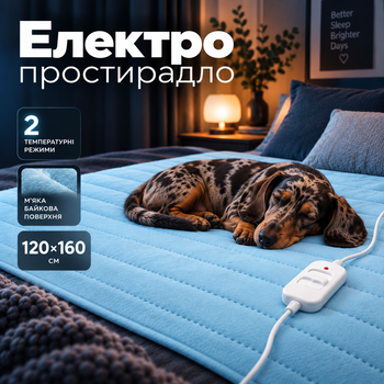 Электропростыня простыня с подогревом 120х160 термопростыня электрическая простыня байка с терморегулятором грелка для кровати голубая Termosoft Yasam
