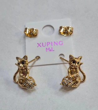 Сережки Xuping медичний сплав кішка золотисто кольору.