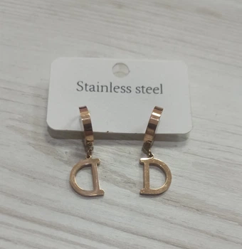 Сережки Stainless Steel медична сталь літера D золотисті