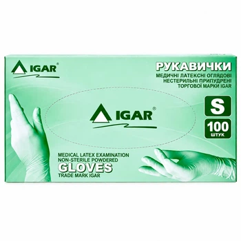 Перчатки латексные Igar смотровые нестерильные опудренные S 50 пар.