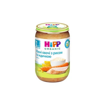 Детское пюре HiPP Organic Ніжні овочі з рисом та індичкою, 220 г (9062300110439)