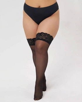 Панчохи з мереживом великого розміру чорні One size