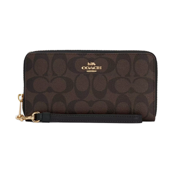 Гаманець жіночий Coach Long Zip Around Wallet In Signature Canvas Gold/Walnut/Black