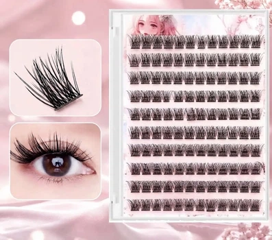 Самоклейні пучкові накладні вії WOC False Eyelashes Young Lash багаторазові, натуральний ефект, чорні