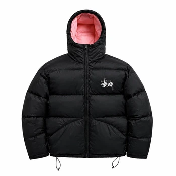 Куртка / Пуховик Stussy чорного кольору з рожевою підкладкою з капюшоном, розмір L