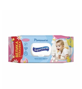 Дитячі вологі серветки Superfresh Ромашка з клапаном, 120 шт