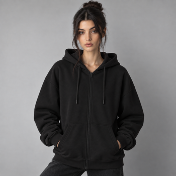 Худи зип без флиса черное женское XL-2XL (HzBLw)