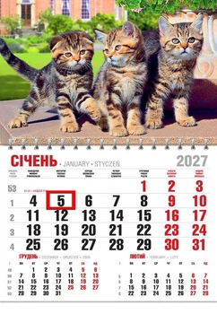 Календар настінний 2027 офісний економ. Котяча тріада