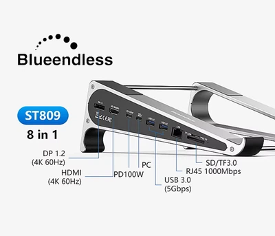 Док станция подставка Blueendless ST809 8 в 1 USB Type-C концентратор для ноутбука планшета ПРРО 8 портов