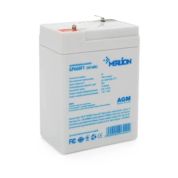 Акумуляторна батарея MERLION AGM GP660F1 6 V 6Ah (70 x 47 x 100 (105)), 1.00 kg, Grey, Q20 (UG-6000)