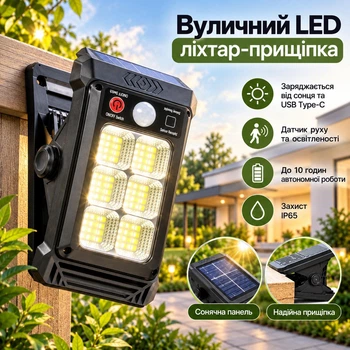 Вуличний LED ліхтар на сонячній батареї Ліхтар прищіпка YX529 з USB Type-C