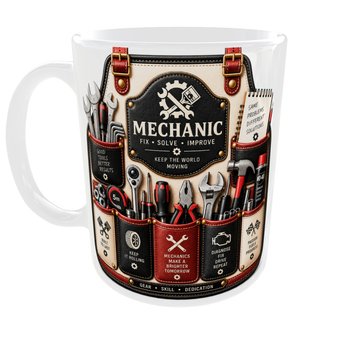 Кружка (чашка) с принтом MECHANIC | Механик | автомеханик | подарок механику | PROFESSIONAL APRON COLLECTION | керамическая 330 мл | белая ручка