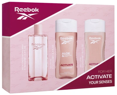 Набор для женщин Reebok Activate Your Senses Туалетная вода 100 мл + Лосьон для тела 250 мл + Гель для душа 250 мл (8436611103618)