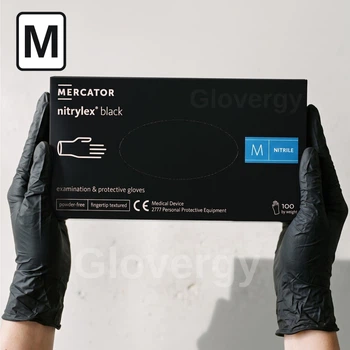 Рукавички нітрилові, Nitrylex Black, чорного кольору, розмір M, 100 шт