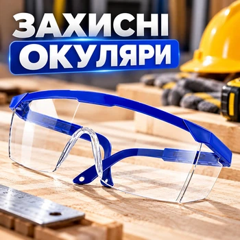 Багатофункціональні захисні окуляри з удароміцного полікарбонату з повними боковинами та регульованими дужками, синій з прозорим (149741556)