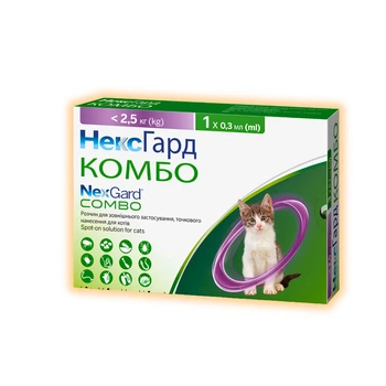 Краплі на холку NexGard Combo від глистів, бліх і кліщів для котів вагою до 2.5 кг, 1 піпетка